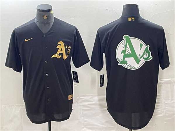 Mens Oakland Athletics Black Gold Team Big Logo Cool Base Stitched Baseball Jersey->oakland athletics->MLB Jersey